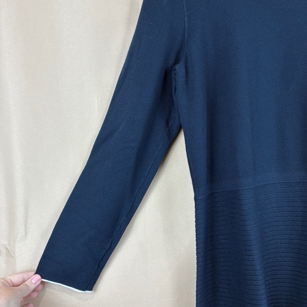 Banana Republic Womens Dress XL Knit Navy Blue Long Sleeve Fit Flare Midi Ribbed - Picture 6 of 16